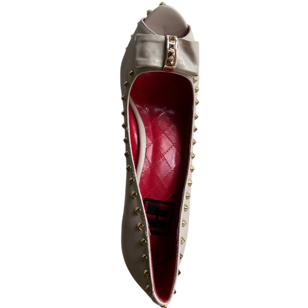 EmIlio Franco Sophia Womens Studded Pumps Heels Peep Toe 7.5 M Nude Leather NIB